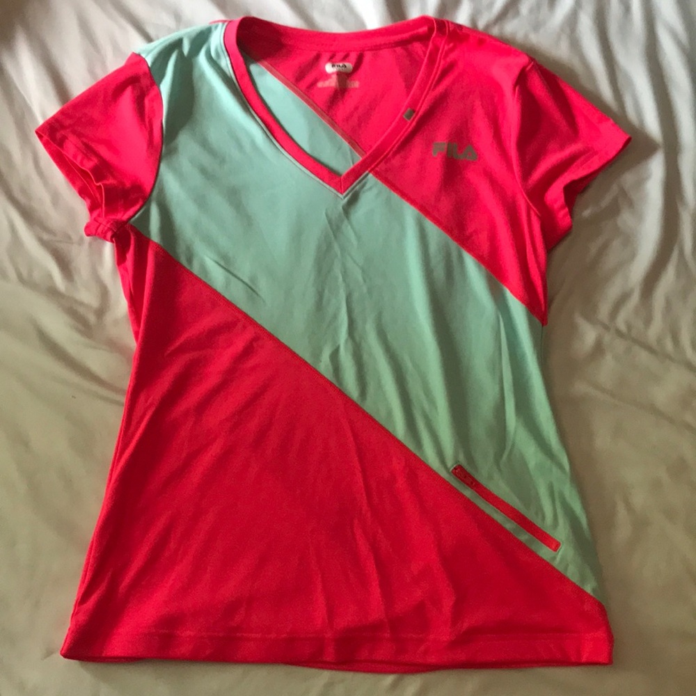 Fila Sport Gym Workout T-Shirt Pink Blue medium m